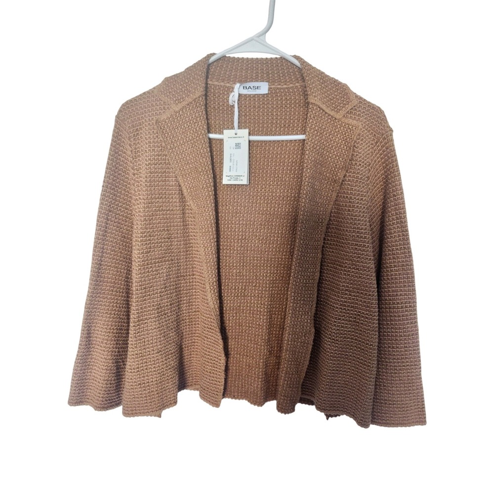 BASE Milano Brown Waffle Knit Open Front Blazer Cardigan Sweater Made in Italy S